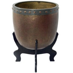 Large-Scale Asian Brass and Copper Urn Planter on Stand