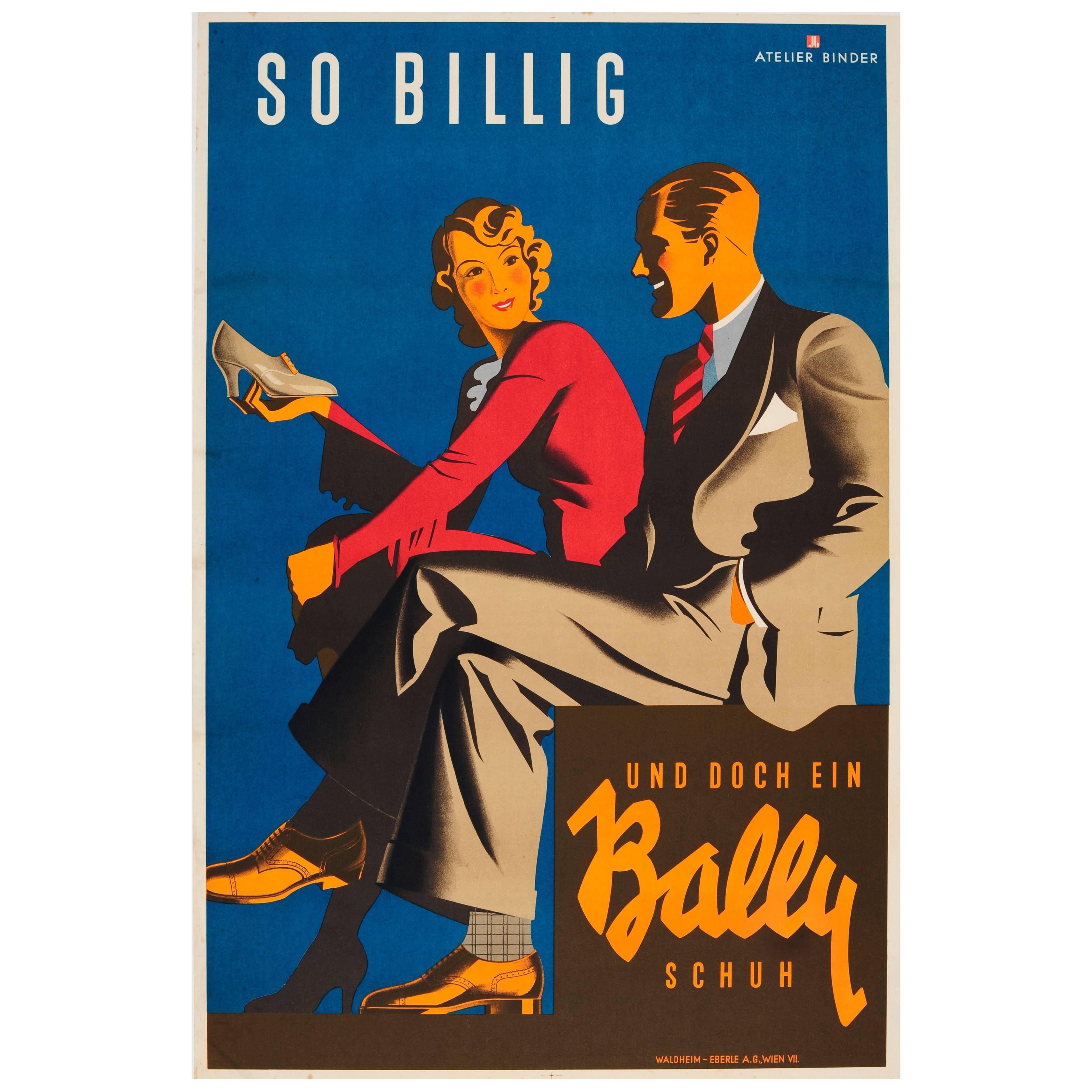Original Vintage Art Deco Poster For Bally Shoes - So Cheap And Yet A Bally Shoe
