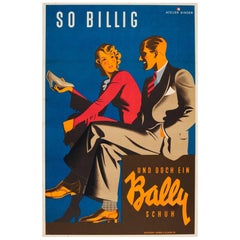 Poster originale d'epoca in stile Art Deco per le scarpe Bally - Così economico eppure una scarpa Bally