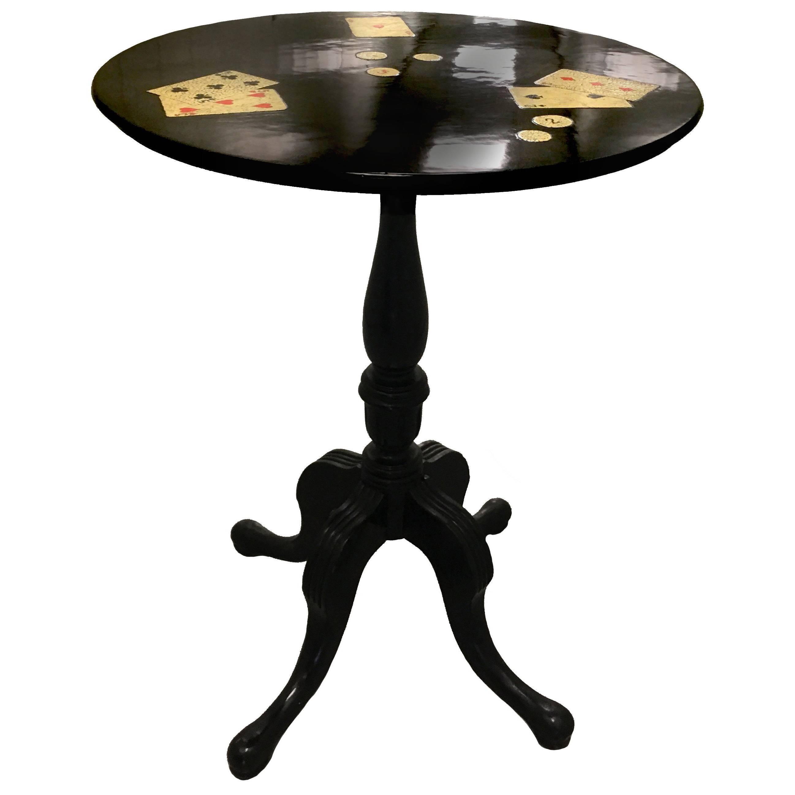 Black Round Side Table Hand-Painted by Isabel O'neil Studio