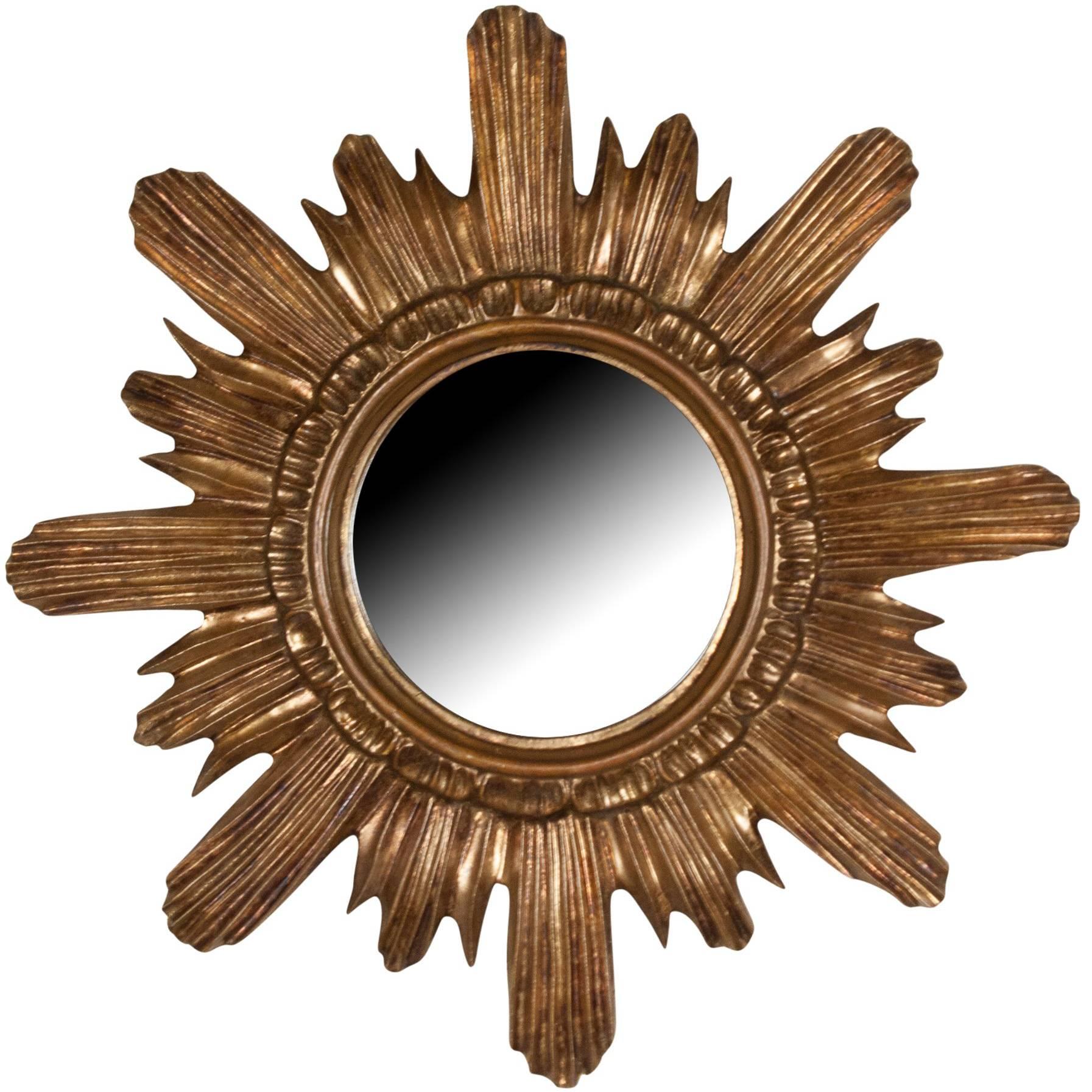 Sculpted Sunburst Gold Painted Wall Mirror, French, 1960s For Sale