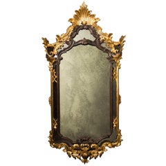 Italian Carved Giltwood Faux Tortoiseshell Mirror in Rococo Style, 19th Century