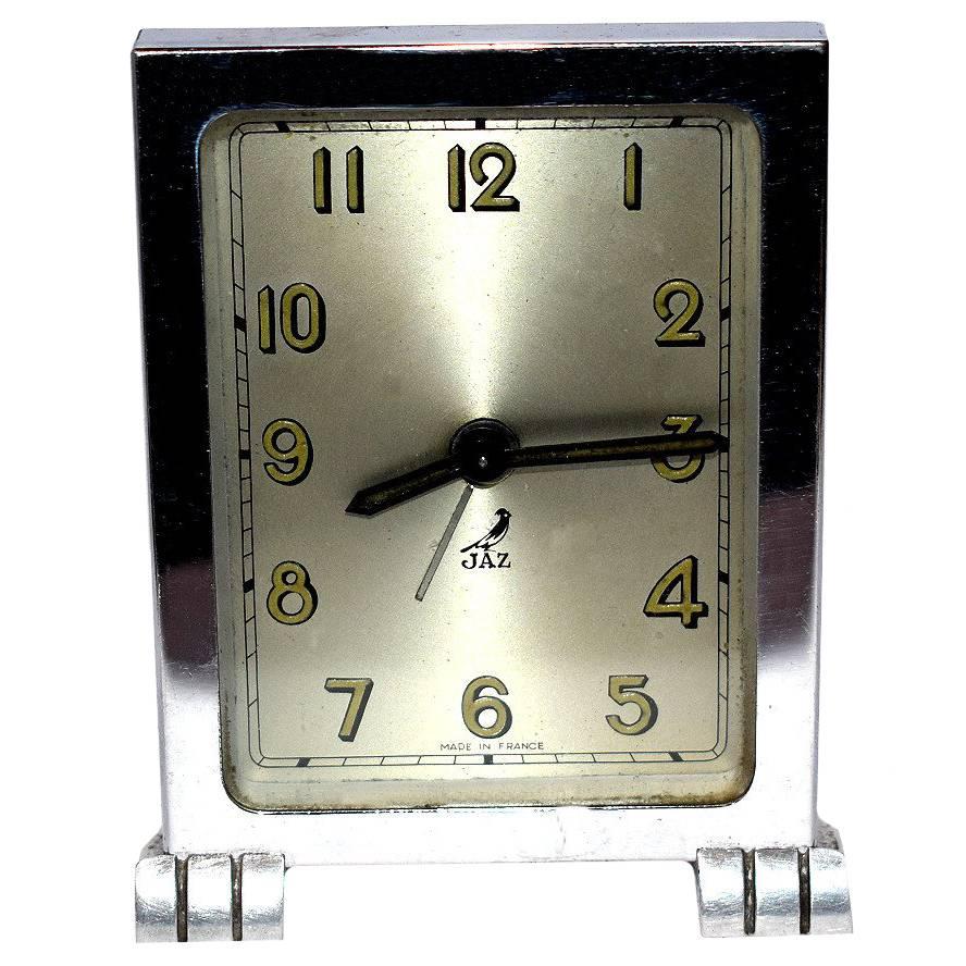 French Art Deco Chrome Modernist Clock