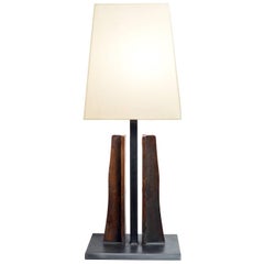 Ancre Table Lamp Contemporary Cast Bronze and Patinated Steel Pongee Silk Shade