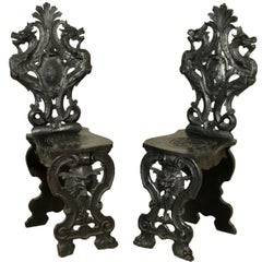 Pair of Neo-Renaissance Carved Walnut Chairs, Italy, Early 20th Century