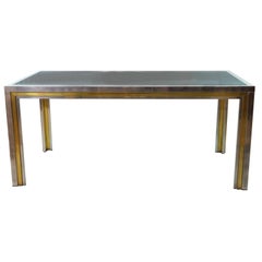 Brass and Steel with Smoked Crystal Top Vintage Table