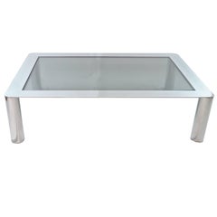 Vintage Steel and Smoked Glass Top Coffee Table