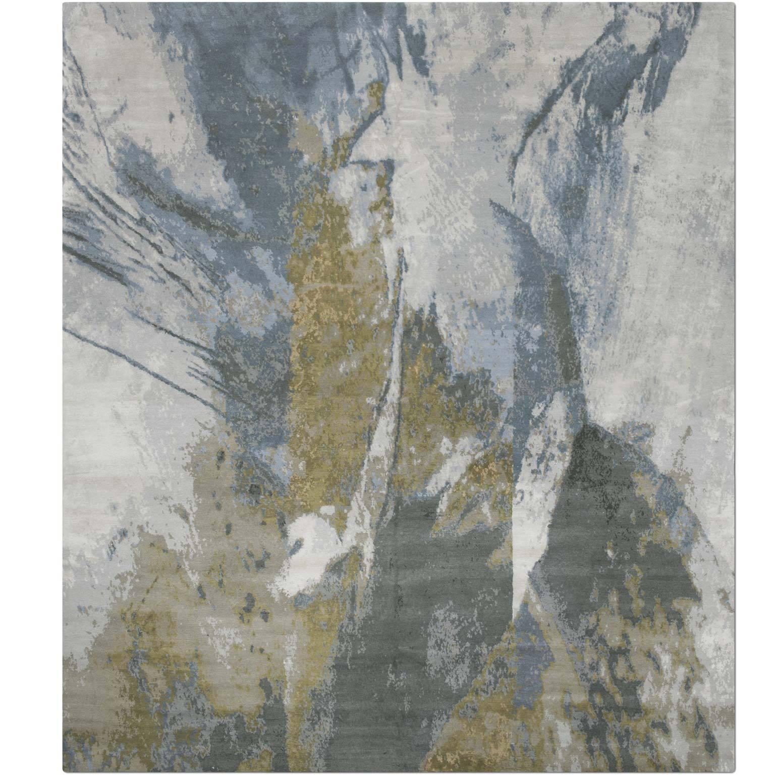 'Trilogy_United' Hand-Knotted Tibetan Contemporary Abstract Rug Wool & Silk  For Sale