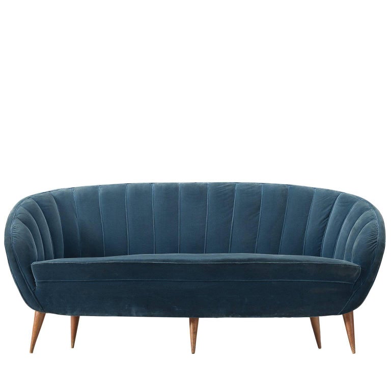 Italian Settee in Blue Velvet, 1950s For Sale at 1stDibs