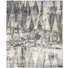 'Diamonds Multi_Blue' Hand-Knotted Tibetan Abstract Rug Wool & Silk from Nepal