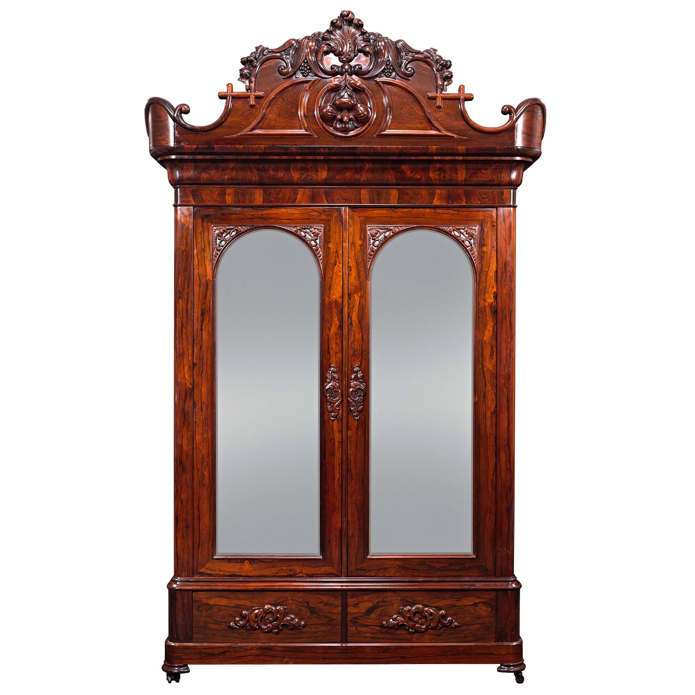 John Henry Belter Rosewood Armoire For Sale