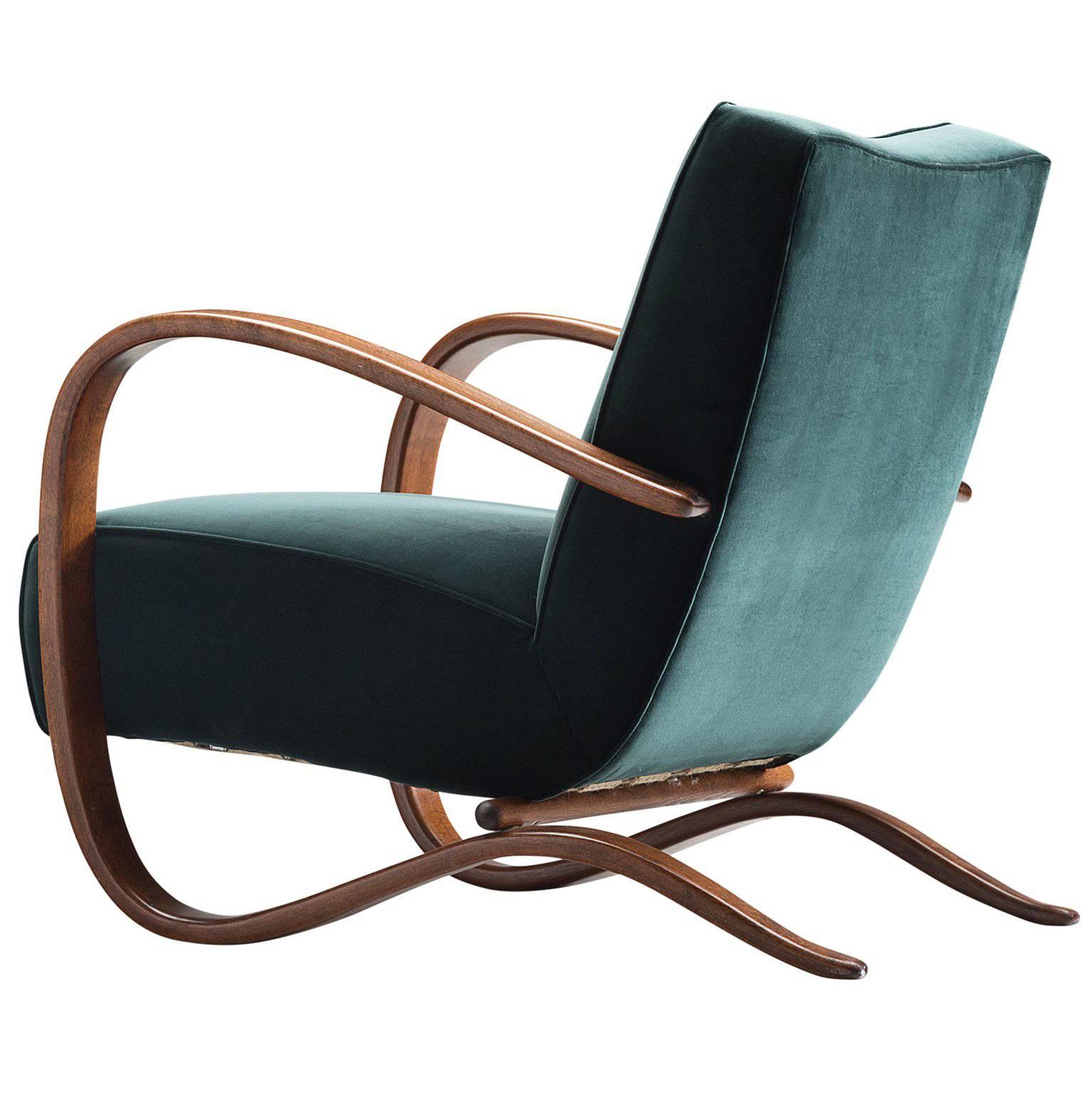 Jindrich Halabala Lounge Chair in Deep Green Kvadrat Velvet