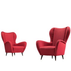 Italian Club Chairs in Red Upholstery, 1950s