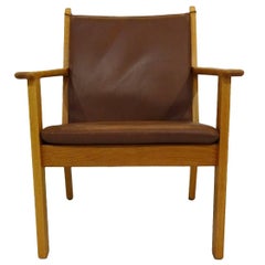 Retro Hans J Wegner GETAMA Leather & Oak ‘Horned’ Lounge/Armchair
