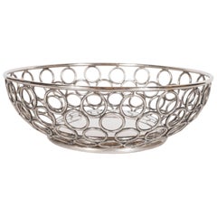 Mid-Century Modern Silver Plate Bowl/Basket with Repeating Circle Motif, Raimond