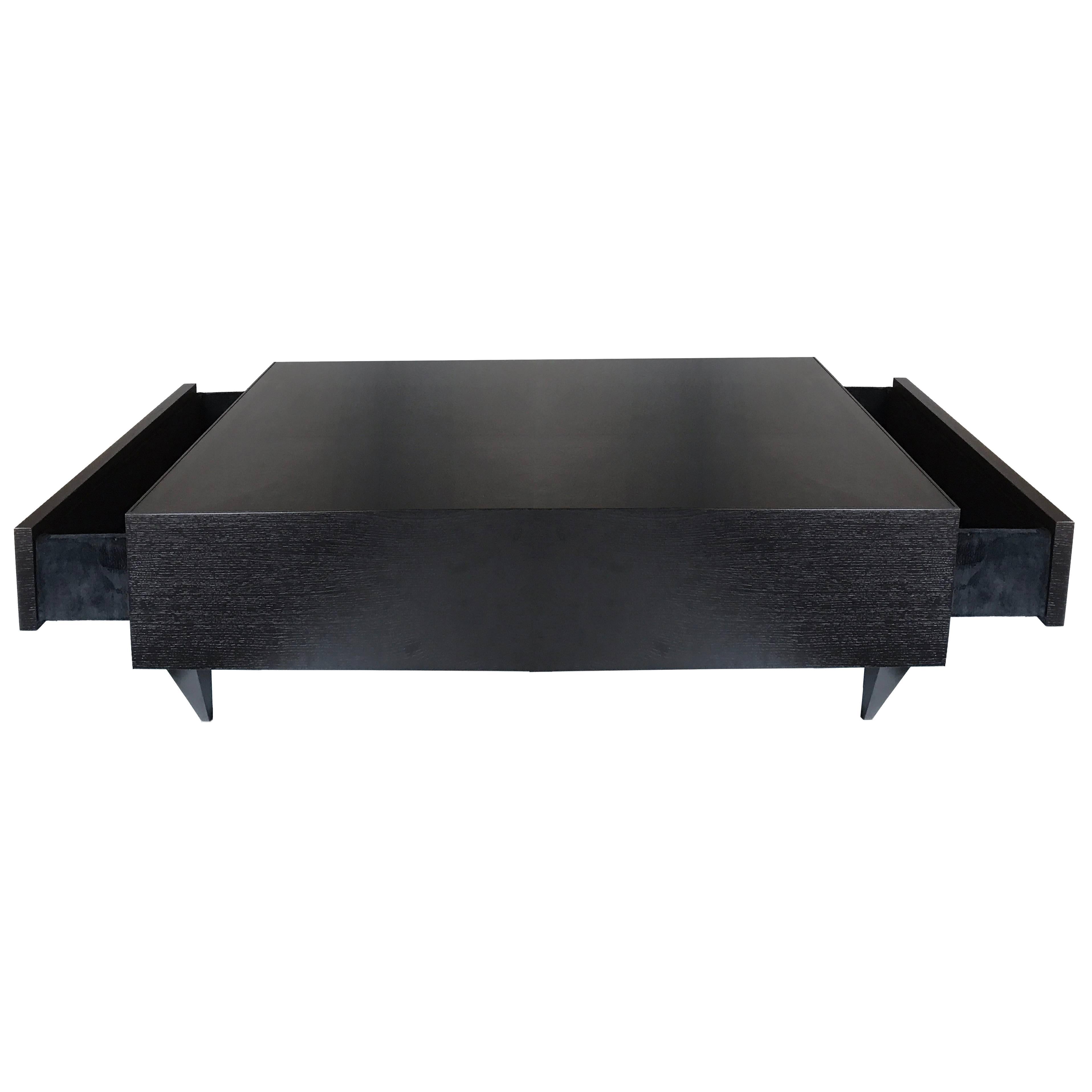 Modern "Kaver" Coffee Table in Matte Oak Finish with Smoked Glass Top  For Sale