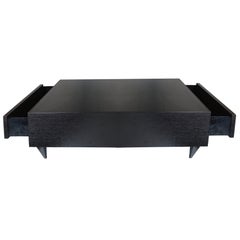 Modern "Kaver" Coffee Table in Matte Oak Finish with Smoked Glass Top 
