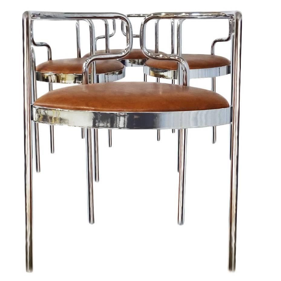 Four Henning Larsen 9230 Leather and Chrome Chairs for Fritz Hansen For Sale