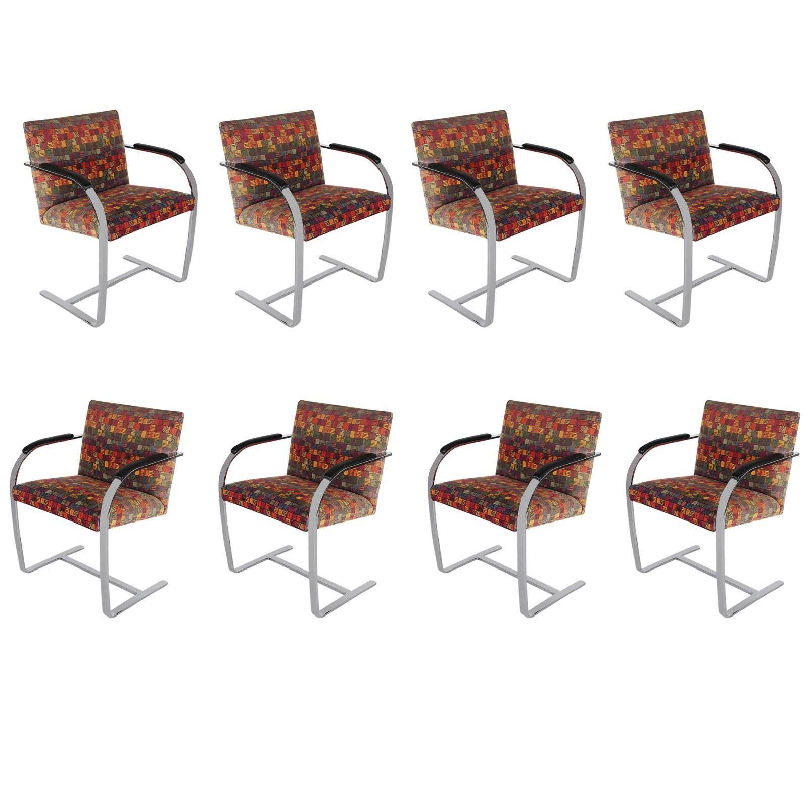 Set of Eight Mid-Century Modern Flat Bar Brno Armchair Dining Chairs for Knoll