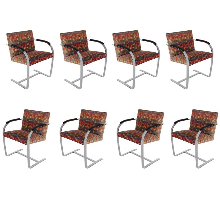 Set of Eight MidCentury Modern Flat Bar Brno Armchair Dining Chairs
