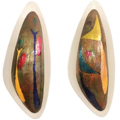 Pair of Abstract Enamel Sconces, Italy, 1950s