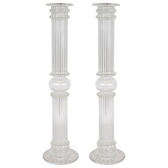 Mid-Century Modern Reeded Italian Handblown Glass Column Form Candleholders