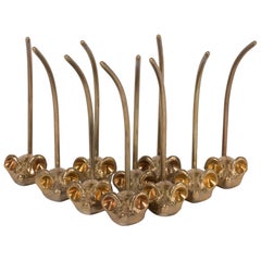 Set of Ten Mid-Century Modern Stylized Mice Place Holders in Brass