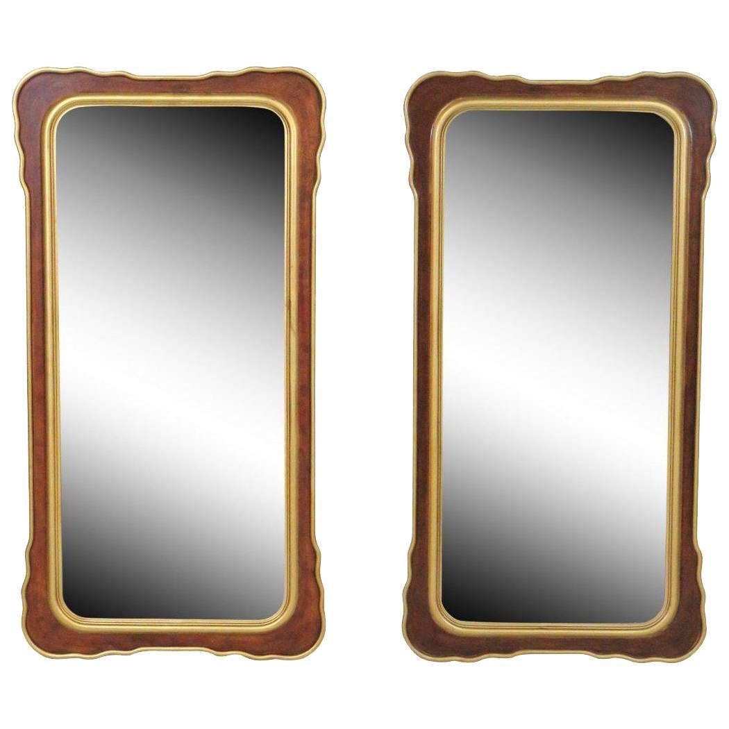 Pair of Mahogany Mirrors with Gilt Details