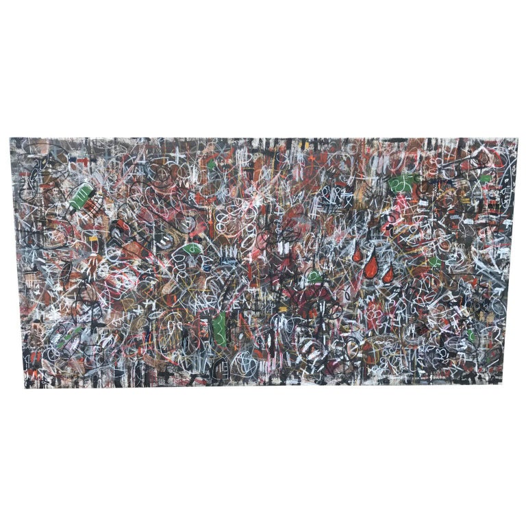 Large Horizontal Modern Gronk Abstract Multimedia Painting For Sale at