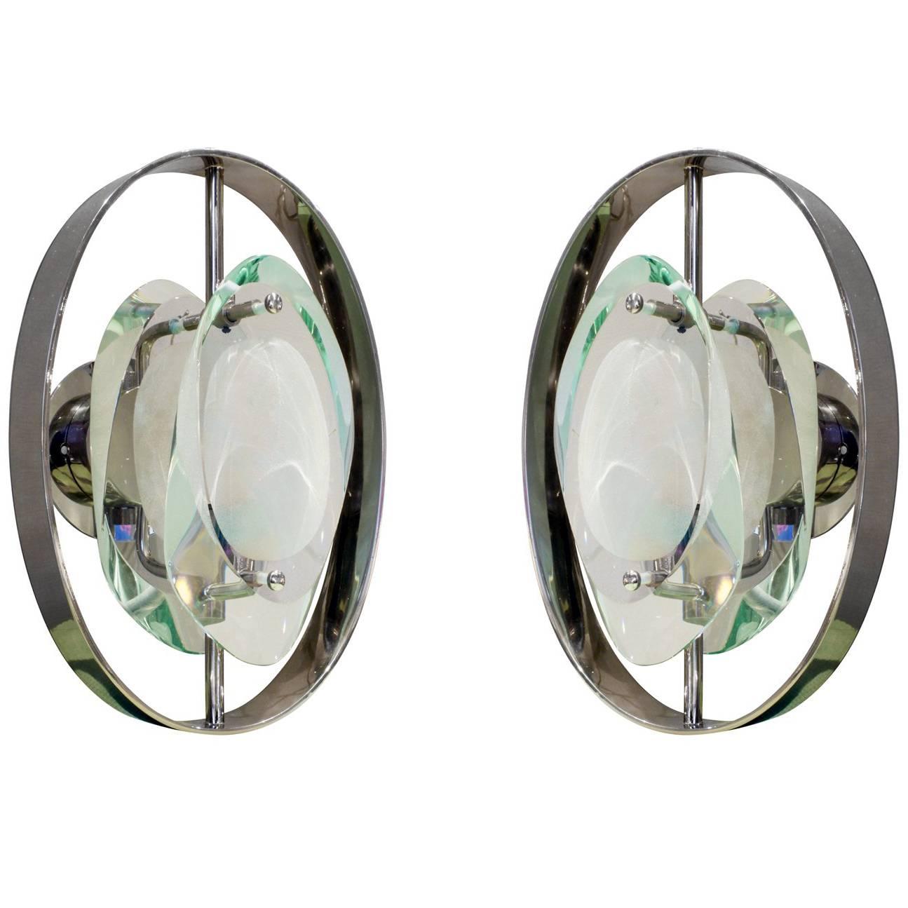 Pair of Glass Sconces, in the style of Max Ingrand for Fontana Arte, 1990s