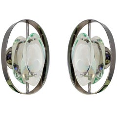 Pair of Glass Sconces, in the style of Max Ingrand for Fontana Arte, 1990s