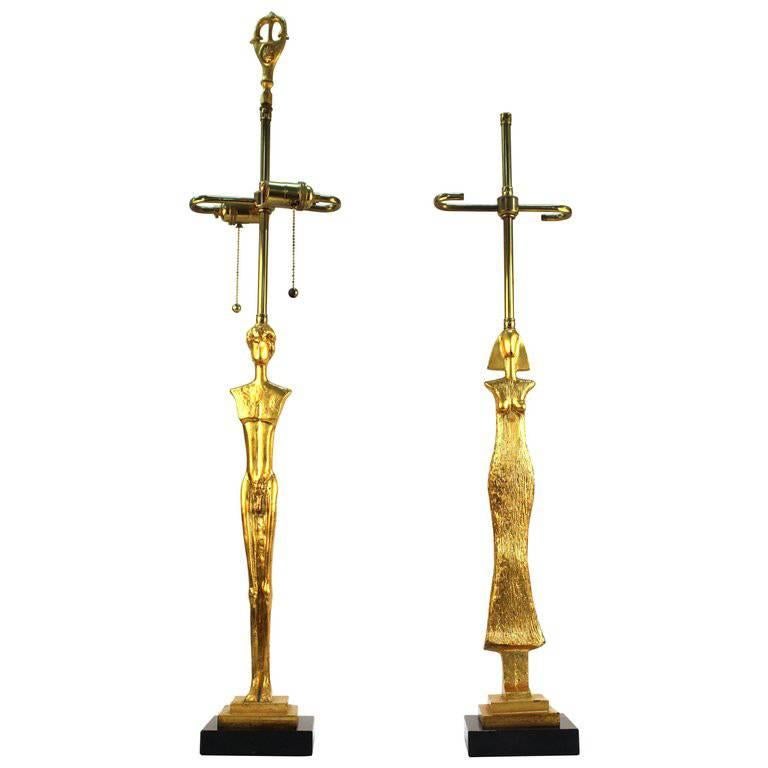 Excalibur Foundry, A Pair of Giacometti Caryatid Bronze Table Lamps, Ca. 1980s