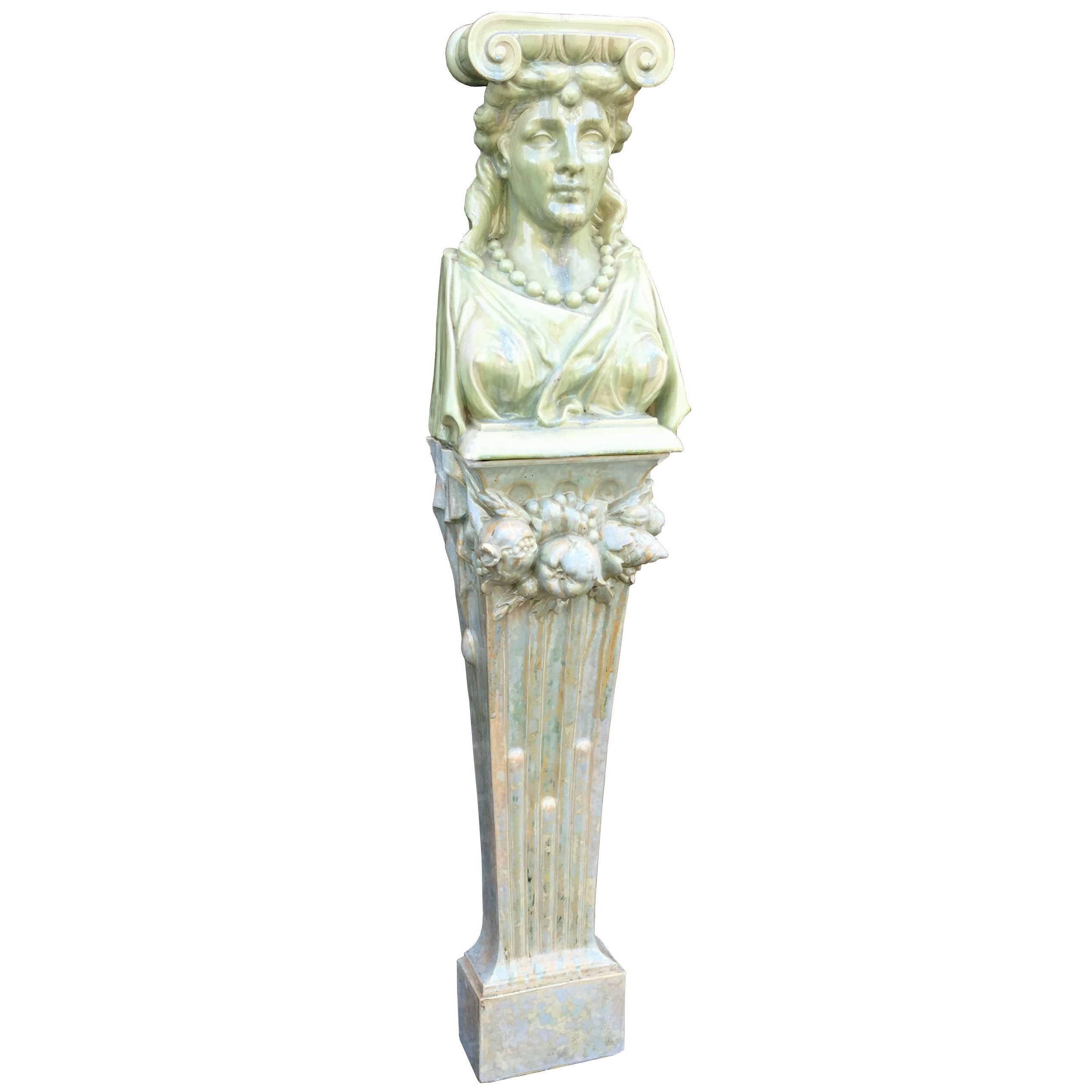 Art Nouveau Ceramic Caryatid in the Style of Massier, circa 1900 Monogrammed D