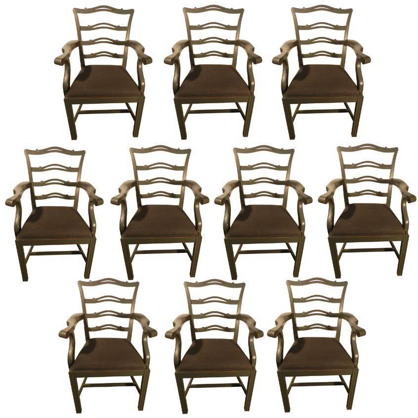 Set of Ten Armchairs in Lacquered Wood, circa 1980 For Sale