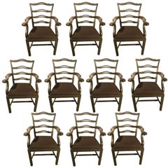 Set of Ten Armchairs in Lacquered Wood, circa 1980