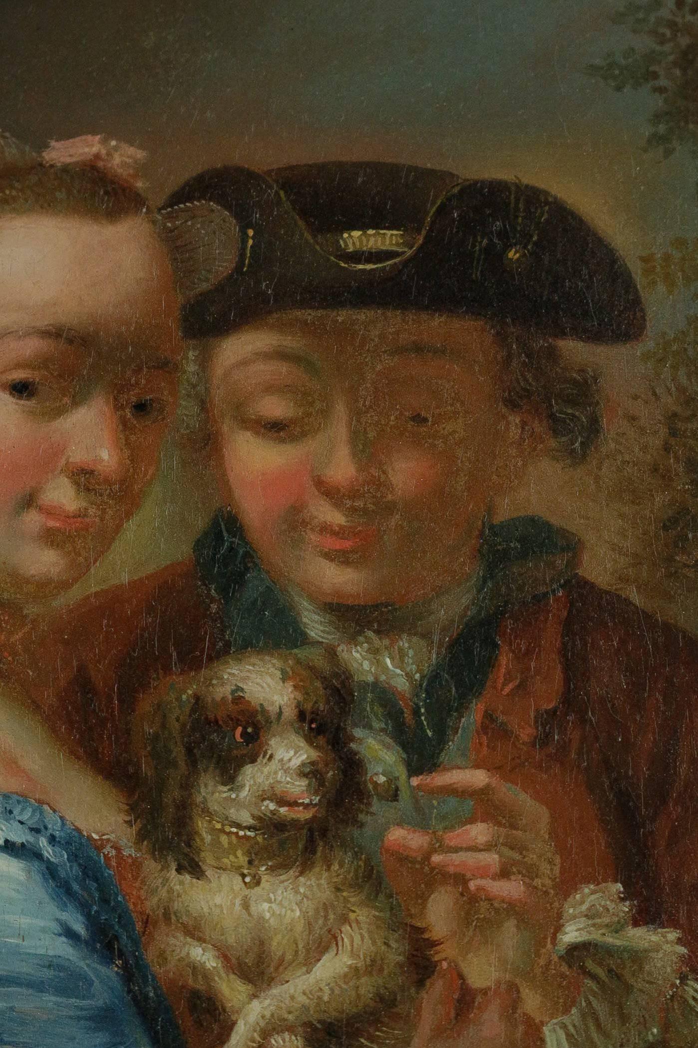 Johann Conrad Seekatz Oil on Panel Couple with a Dog in a Landscape, circa 1750 In Good Condition In Saint Ouen, FR