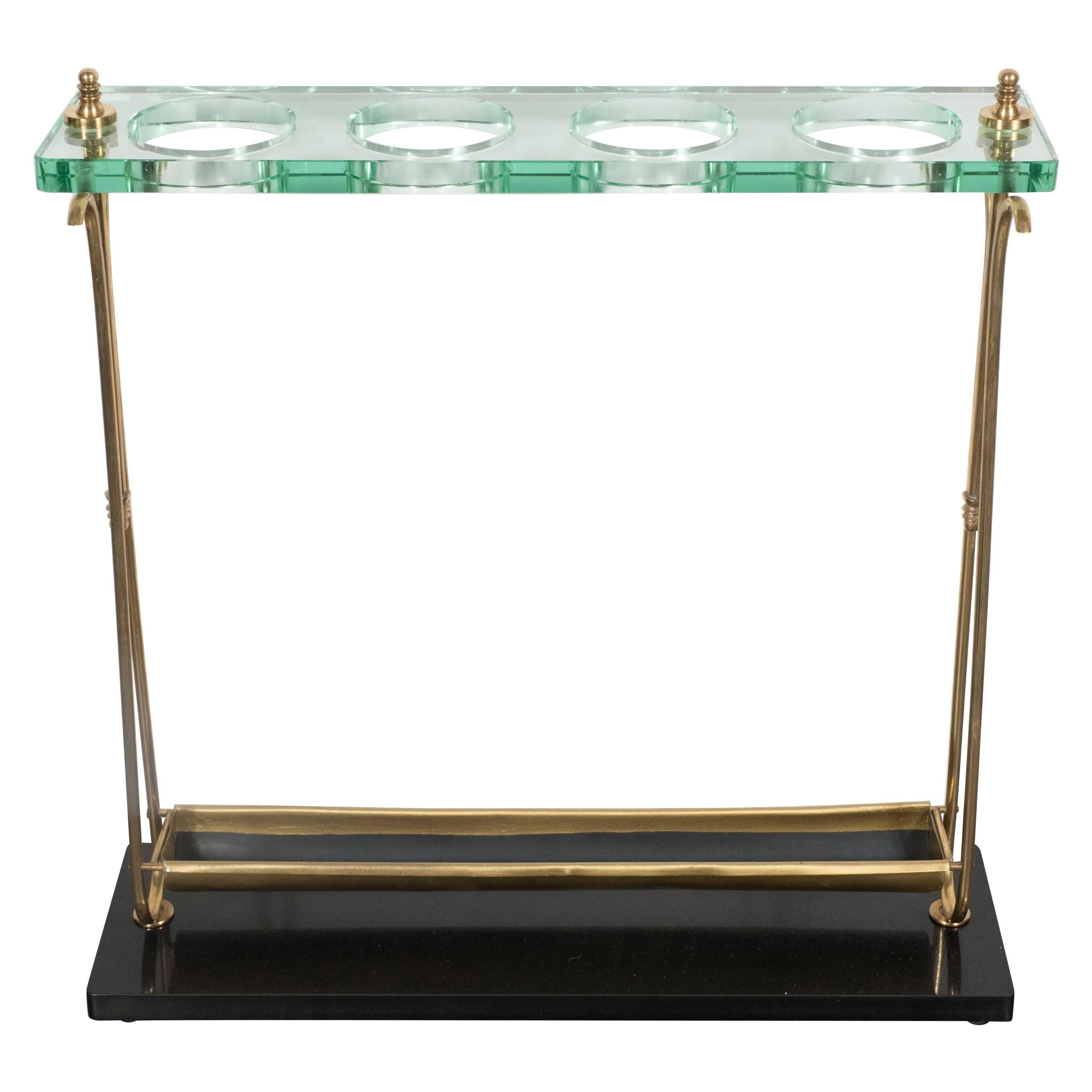 Mid-Century Modern Brass and Marble Umbrella Stand in the Manner of Fontana Arte