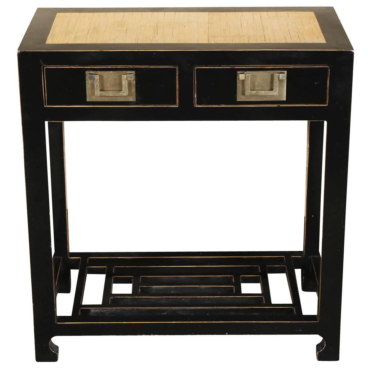 Chinese Black Lacquered Console with Bamboo Top