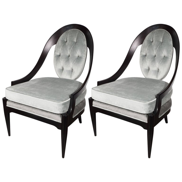 Pair of MidCentury Modern Spoon Back Occasional Chairs in Ebonized