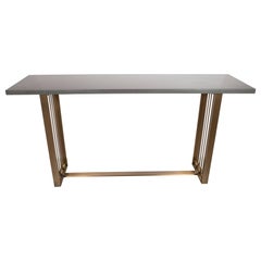 Custom Modernist Brushed Brass and Grey Limestone Console Table