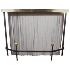 Mid-Century Modern Black Enameled Iron and Brass Fire Screen by Donald Deskey