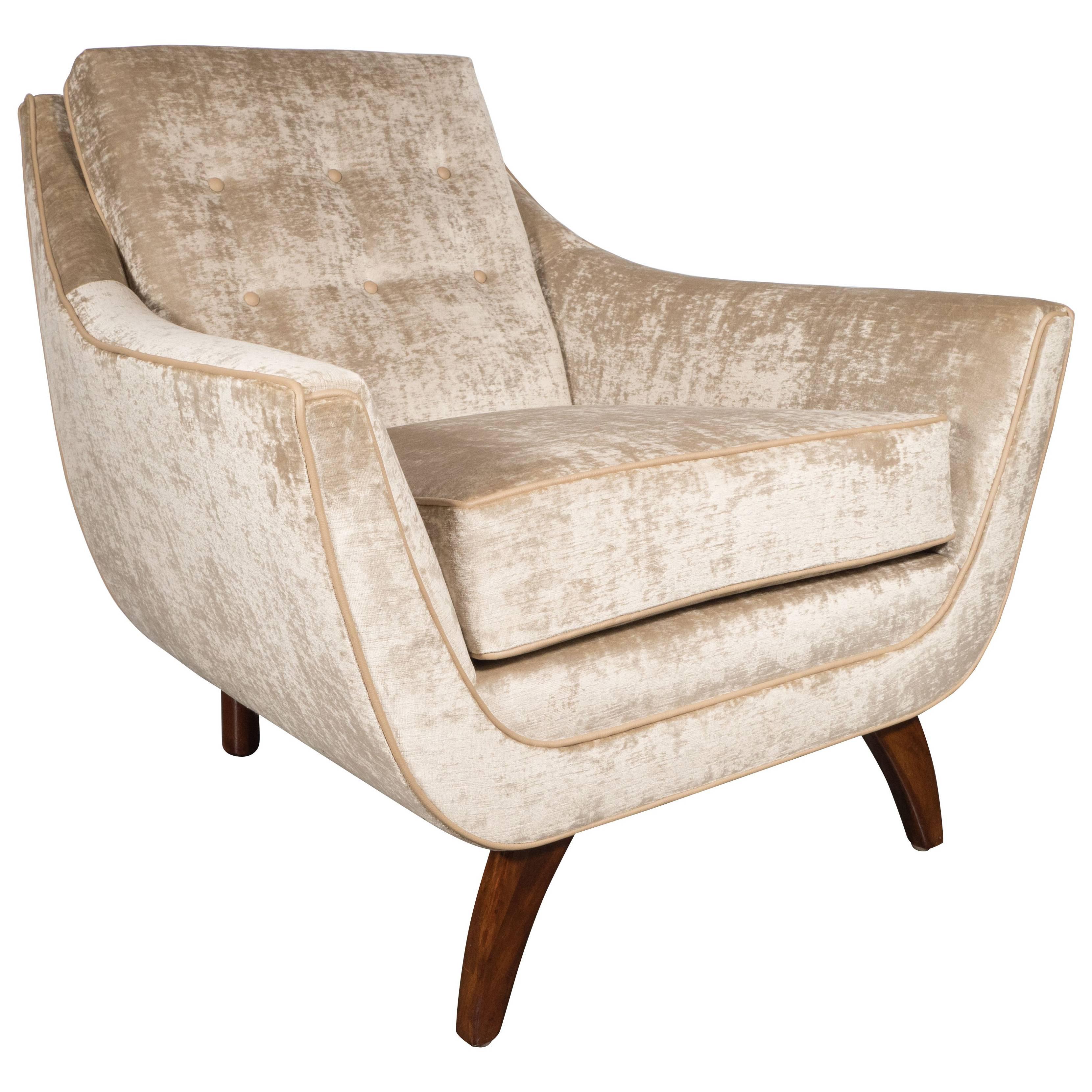 American Mid-Century Modern Chair in Burnished Walnut and Smoked Citrine Velvet