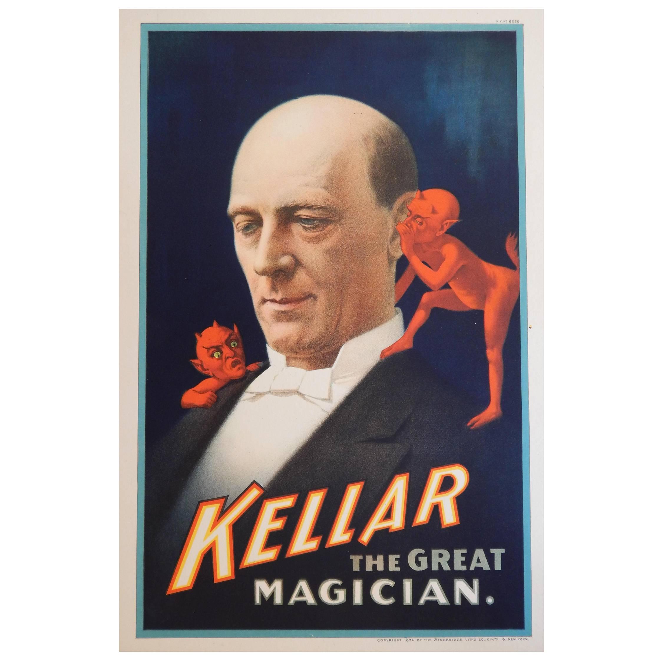 Magic Poster, Kellar the Magician Vintage Original Color Lithograph, 1894