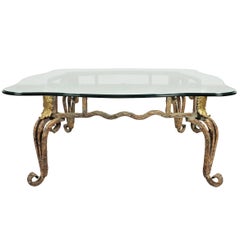 Gilt Decorated Iron and Glass Top Cocktail Table