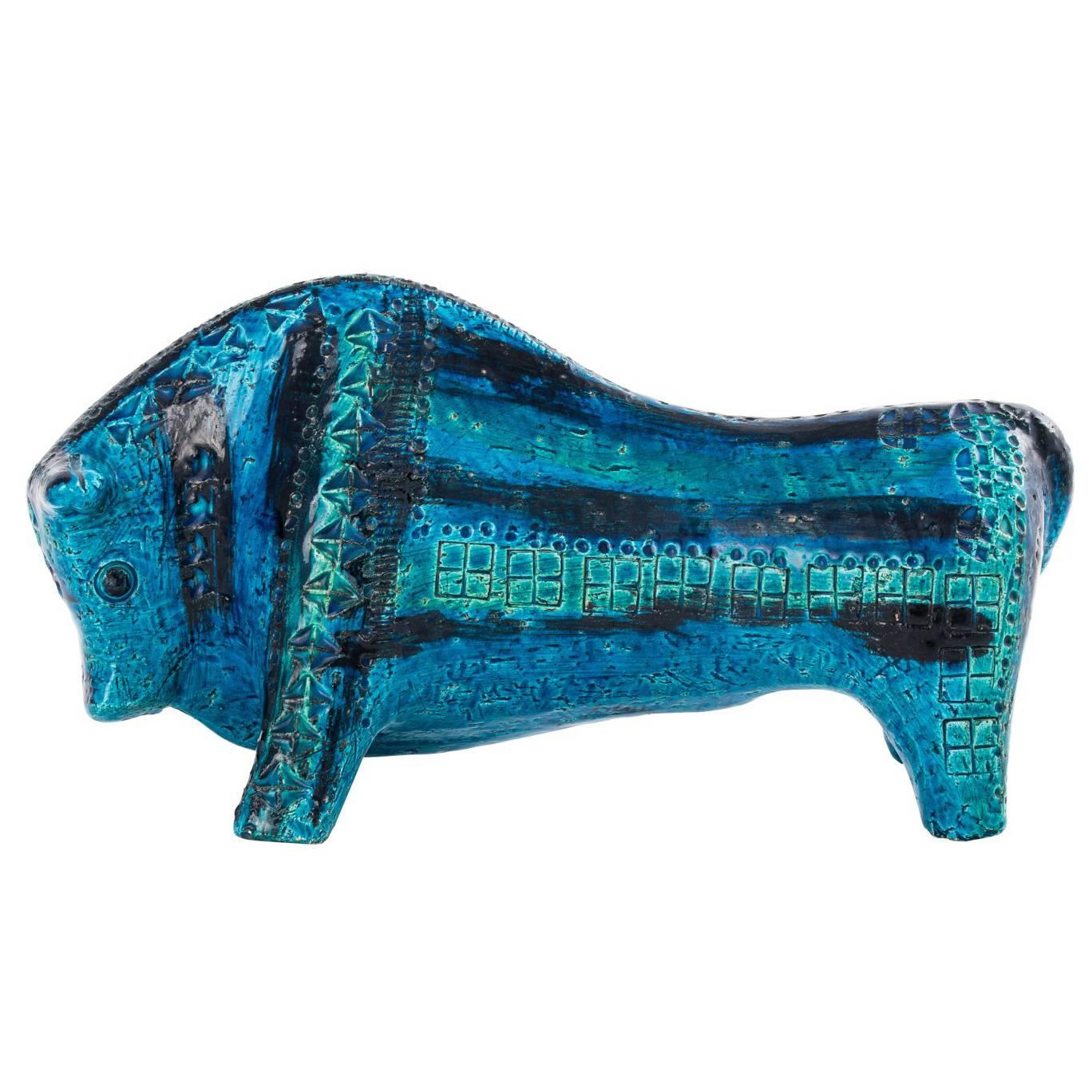 1960s Rimini Blue Ceramic Bull For Sale