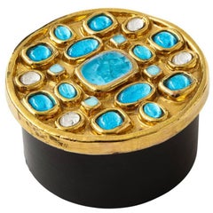 Francois Lembo Ceramic Box Gold Turquoise Jeweled, France, 1970s