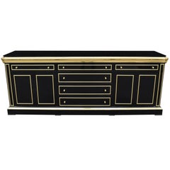 1980s Lacquered Black Sideboard with Bronze Decorations