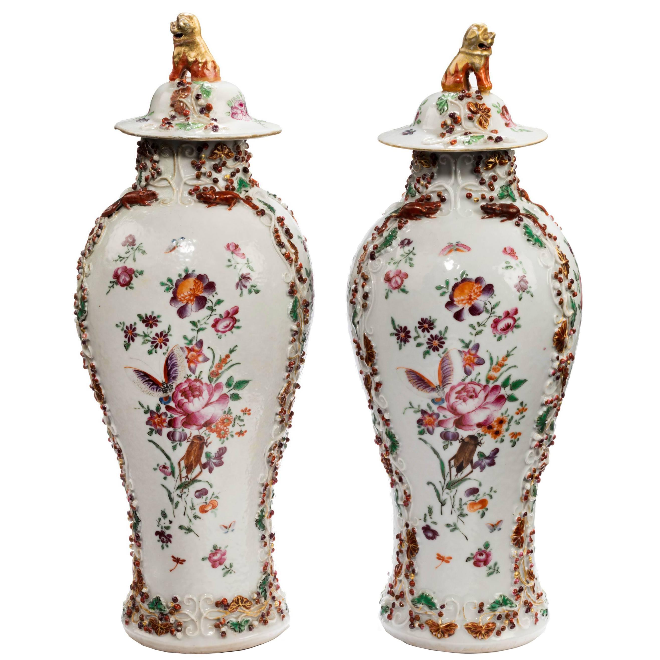 Pair of Late 19th Century Oriental Porcelain Baluster Shaped Vases For Sale
