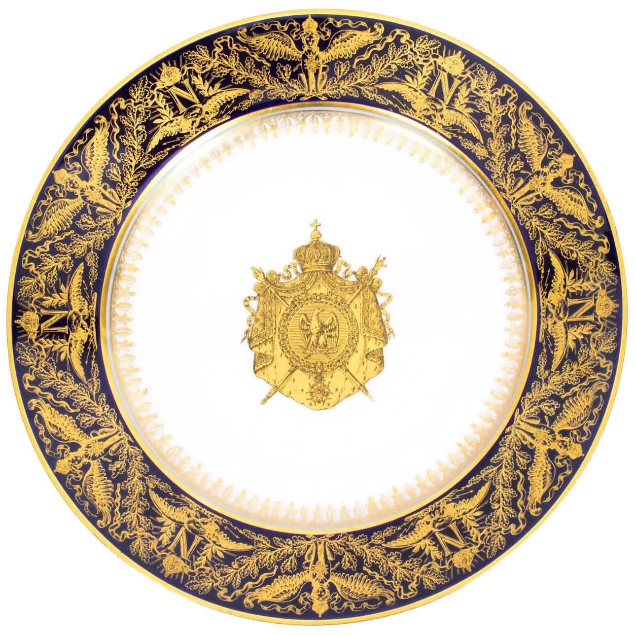 Antique French Sevres Porcelain Gilt Armorial Napoleon III Plate, circa 1870