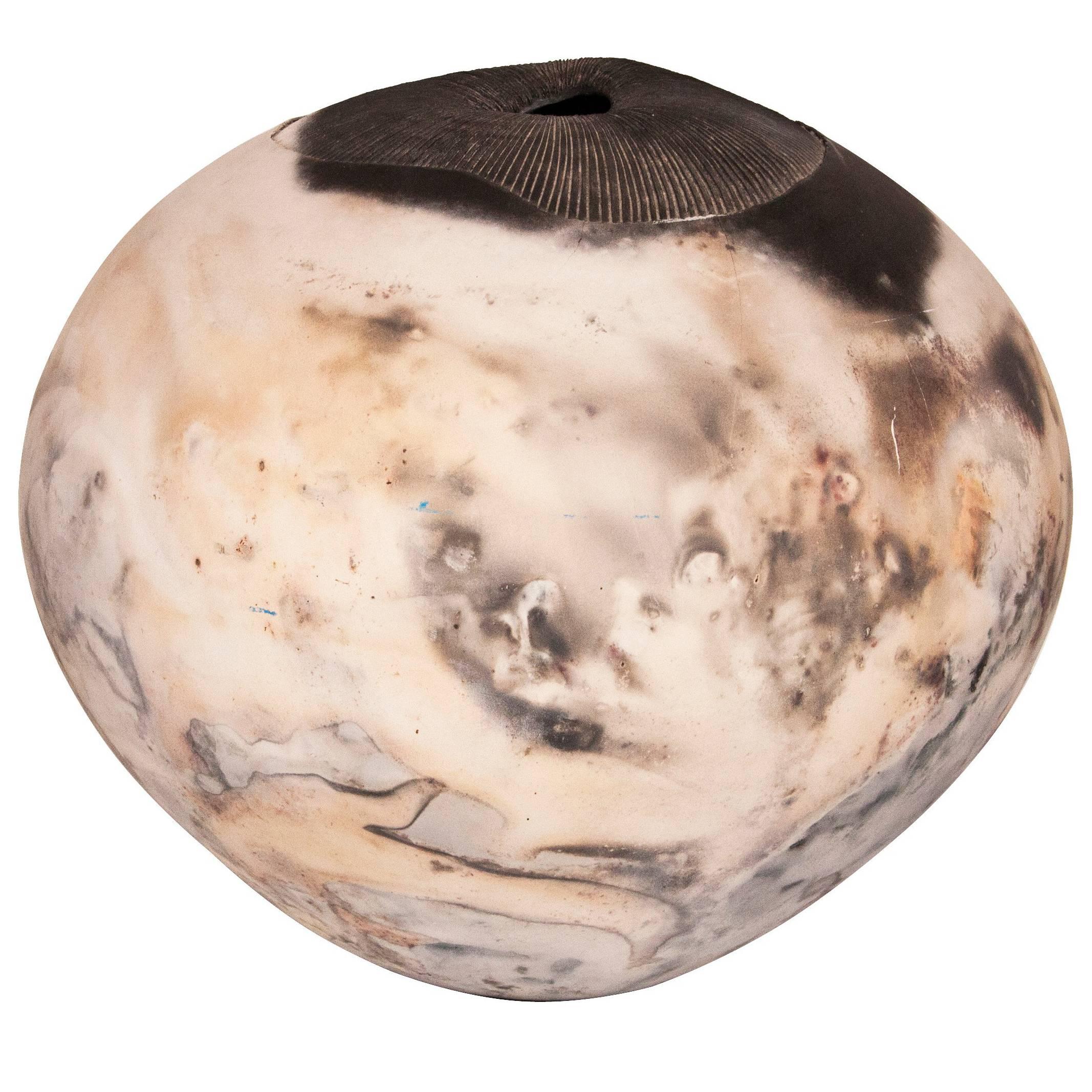Large Raku Ovoid Pot Fungoid Form with a Burnished Finish For Sale